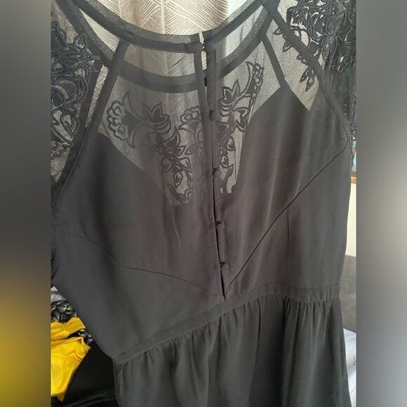 Kimchi Blue  Mini Dress Women Sz 10 Black  Embroidery Button Lace Sleeve Chiffon - Picture 12 of 16